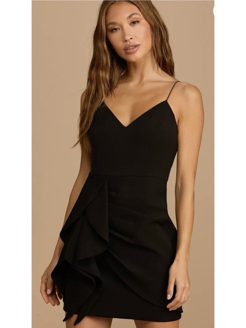 Lulus NWT Size XL Black Ruffle Bodycon Asymmetrical Mini Dress.      Jj